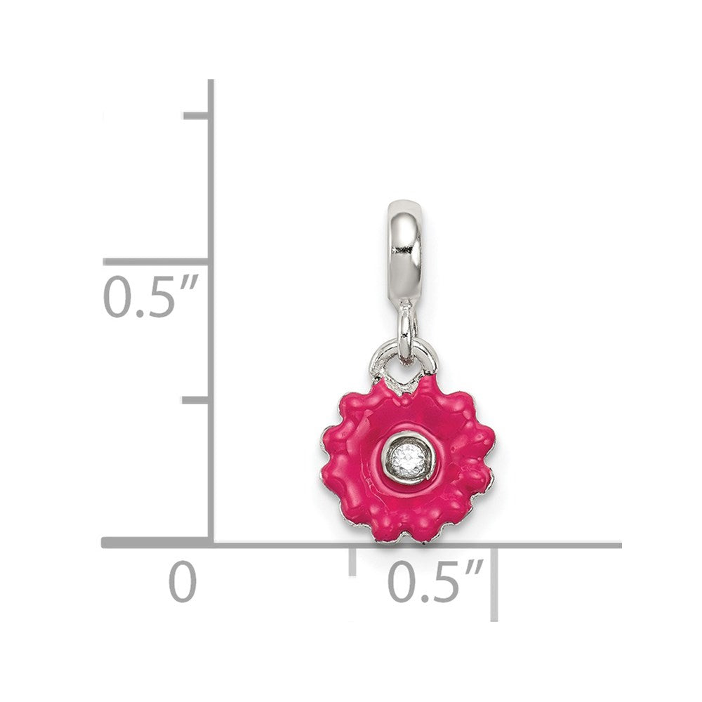 Sterlingsilber Hot Rosa Emaille Blume mit Zirkonia Enhancer