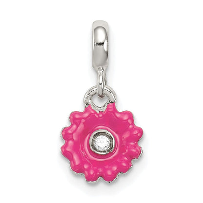 Sterlingsilber Hot Rosa Emaille Blume mit Zirkonia Enhancer