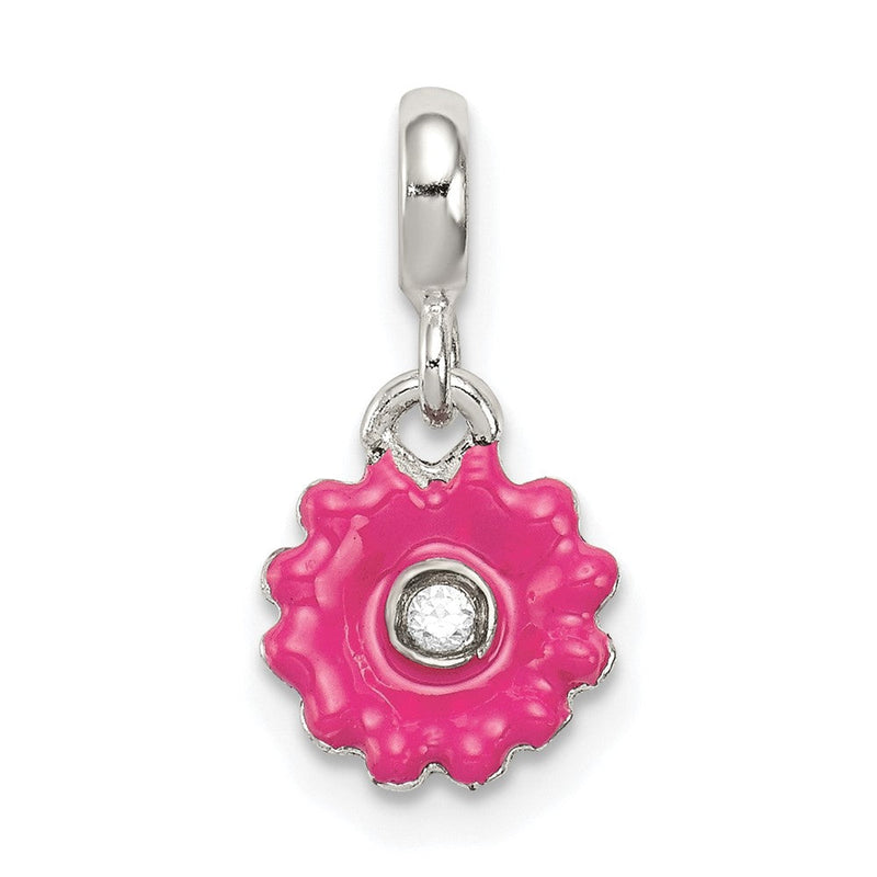 Sterlingsilber Hot Rosa Emaille Blume mit Zirkonia Enhancer
