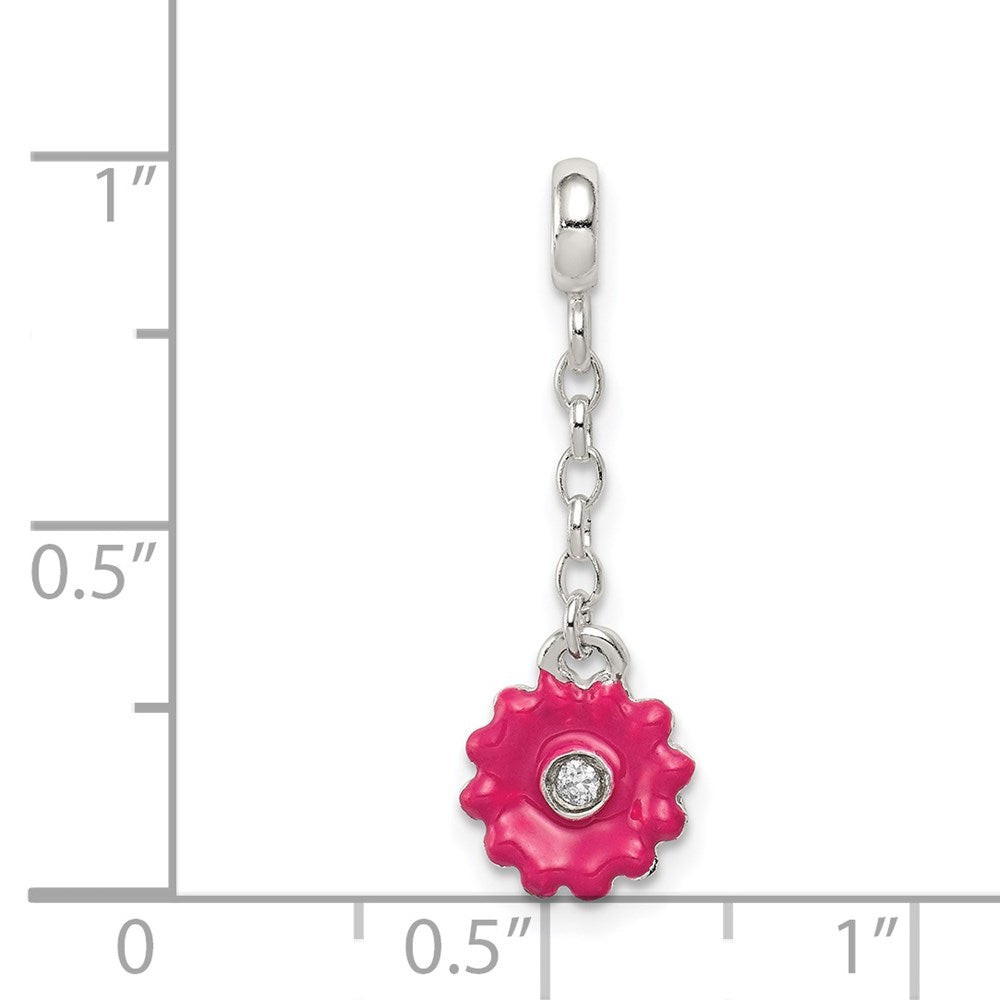 Sterlingsilber Rosa Emaille Blume mit Zirkonia 1/2 Zoll Hängend Enhancer