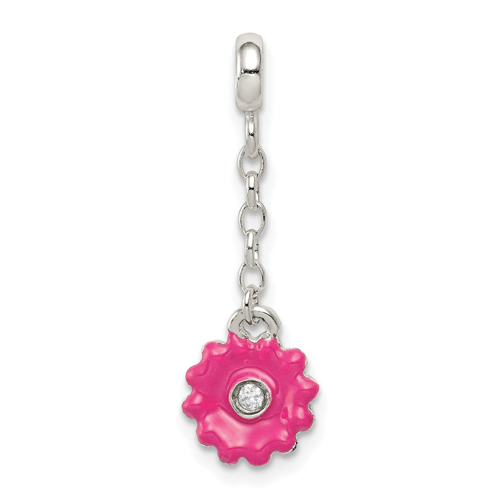 Sterlingsilber Rosa Emaille Blume mit Zirkonia 1/2 Zoll Hängend Enhancer