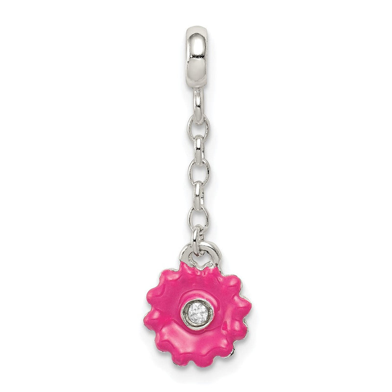 Sterlingsilber Rosa Emaille Blume mit Zirkonia 1/2 Zoll Hängend Enhancer