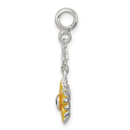 Sterlingsilber Gelb Emailliert Blume mit Zirkonia 1/2 Zoll Hängend Enhancer