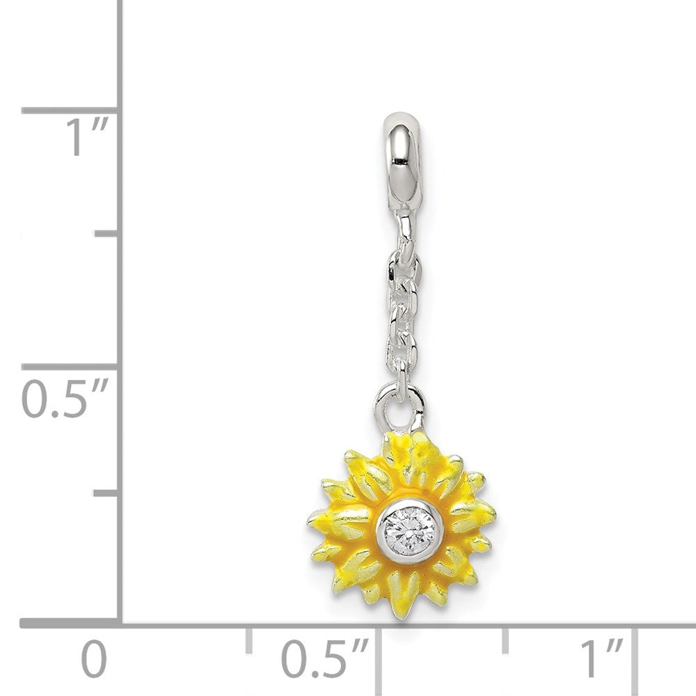 Sterlingsilber Gelb Emailliert Blume mit Zirkonia 1/2 Zoll Hängend Enhancer