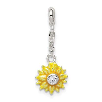 Sterlingsilber Gelb Emailliert Blume mit Zirkonia 1/2 Zoll Hängend Enhancer