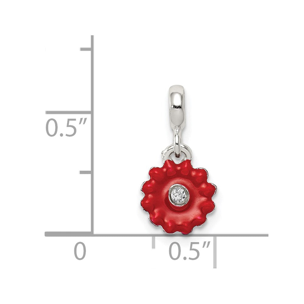 Sterlingsilber Rot Emailliert Blume mit Zirkonia Enhancer