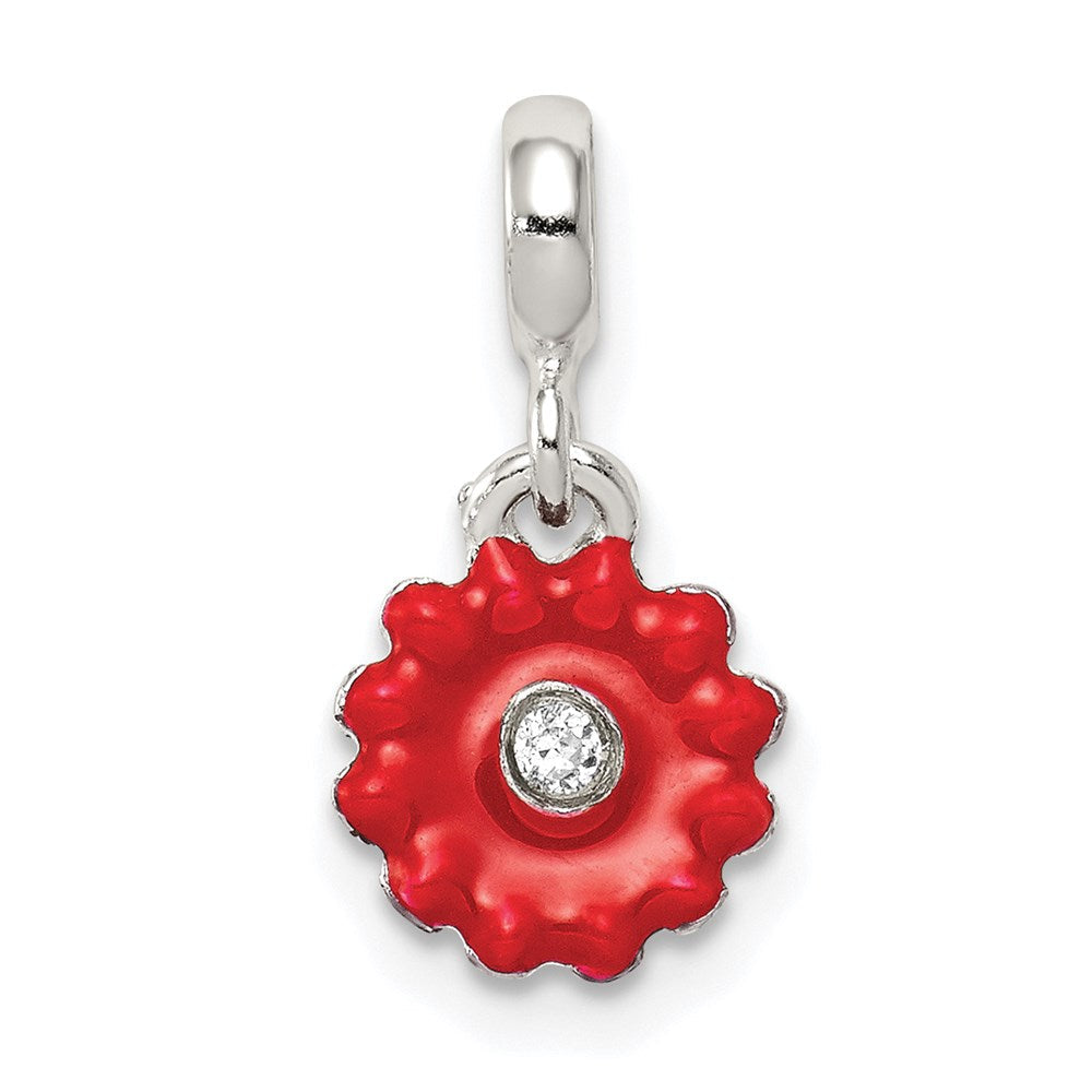 Sterlingsilber Rot Emailliert Blume mit Zirkonia Enhancer
