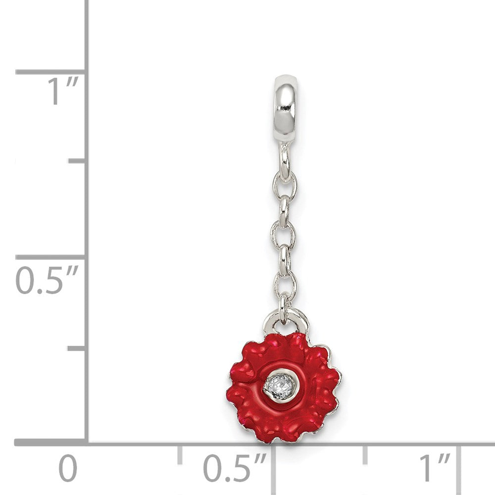 Sterlingsilber Rot Emailliert Blume mit Zirkonia 1/2 Zoll Hängend Enhancer