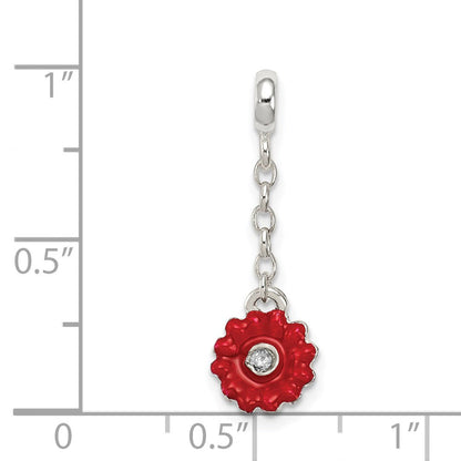 Sterlingsilber Rot Emailliert Blume mit Zirkonia 1/2 Zoll Hängend Enhancer