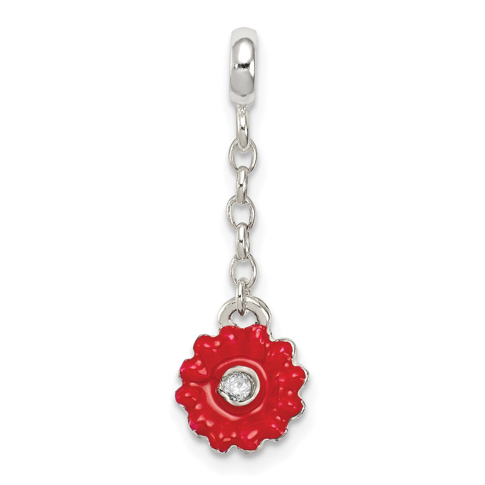 Sterlingsilber Rot Emailliert Blume mit Zirkonia 1/2 Zoll Hängend Enhancer