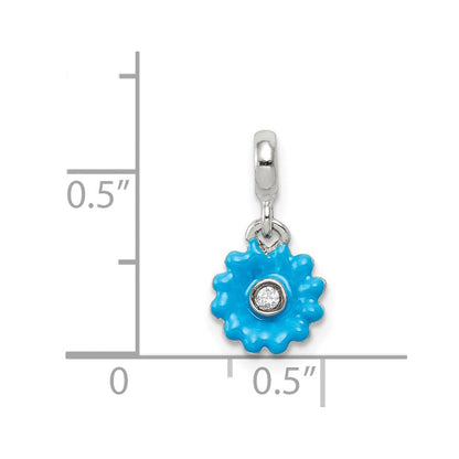 Sterlingsilber Blau Emaille Blume mit Zirkonia Enhancer