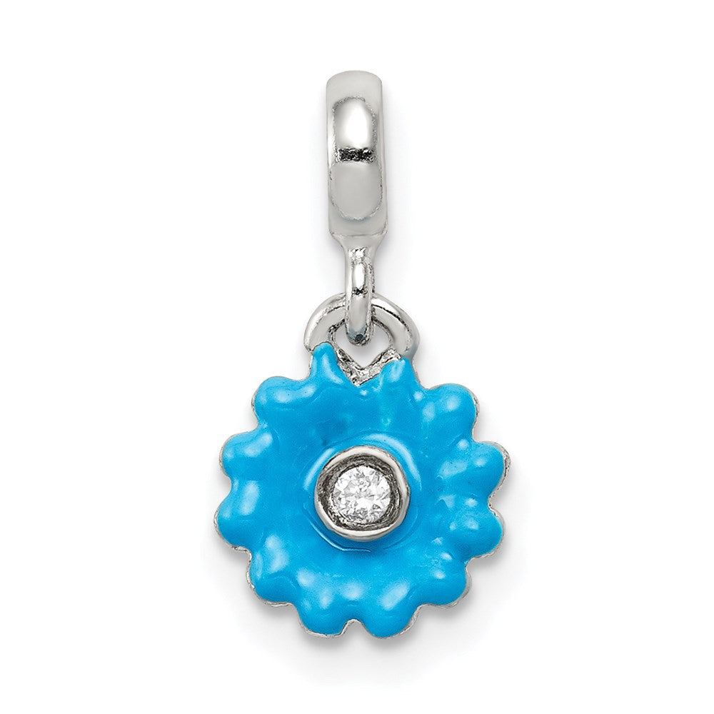 Sterlingsilber Blau Emaille Blume mit Zirkonia Enhancer
