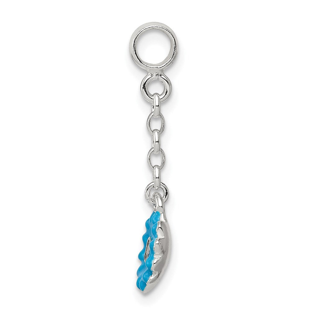 Sterlingsilber Blau Emaille Blume mit Zirkonia 1/2 Zoll Hängend Enhancer