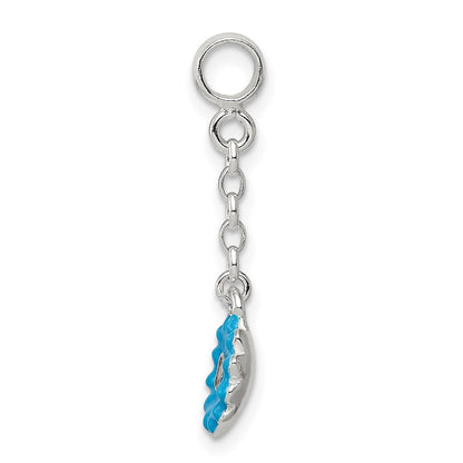 Sterlingsilber Blau Emaille Blume mit Zirkonia 1/2 Zoll Hängend Enhancer