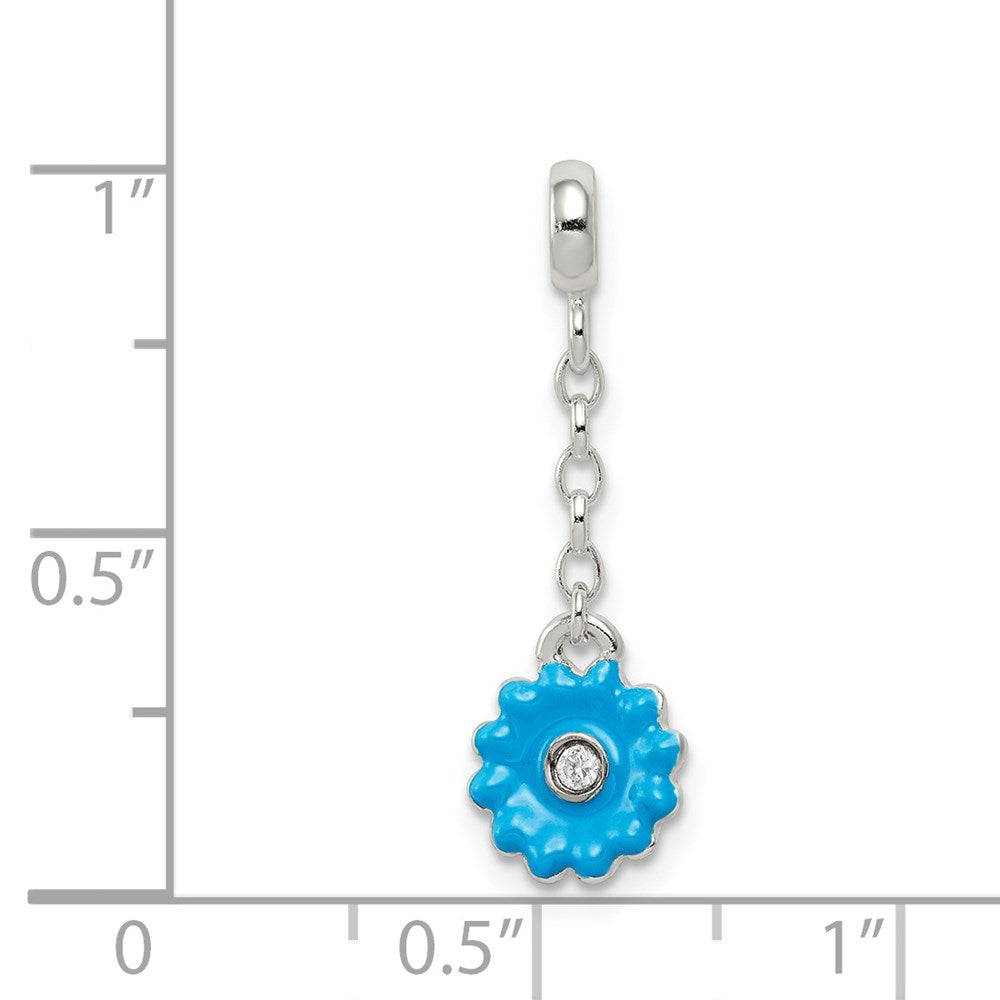 Sterlingsilber Blau Emaille Blume mit Zirkonia 1/2 Zoll Hängend Enhancer