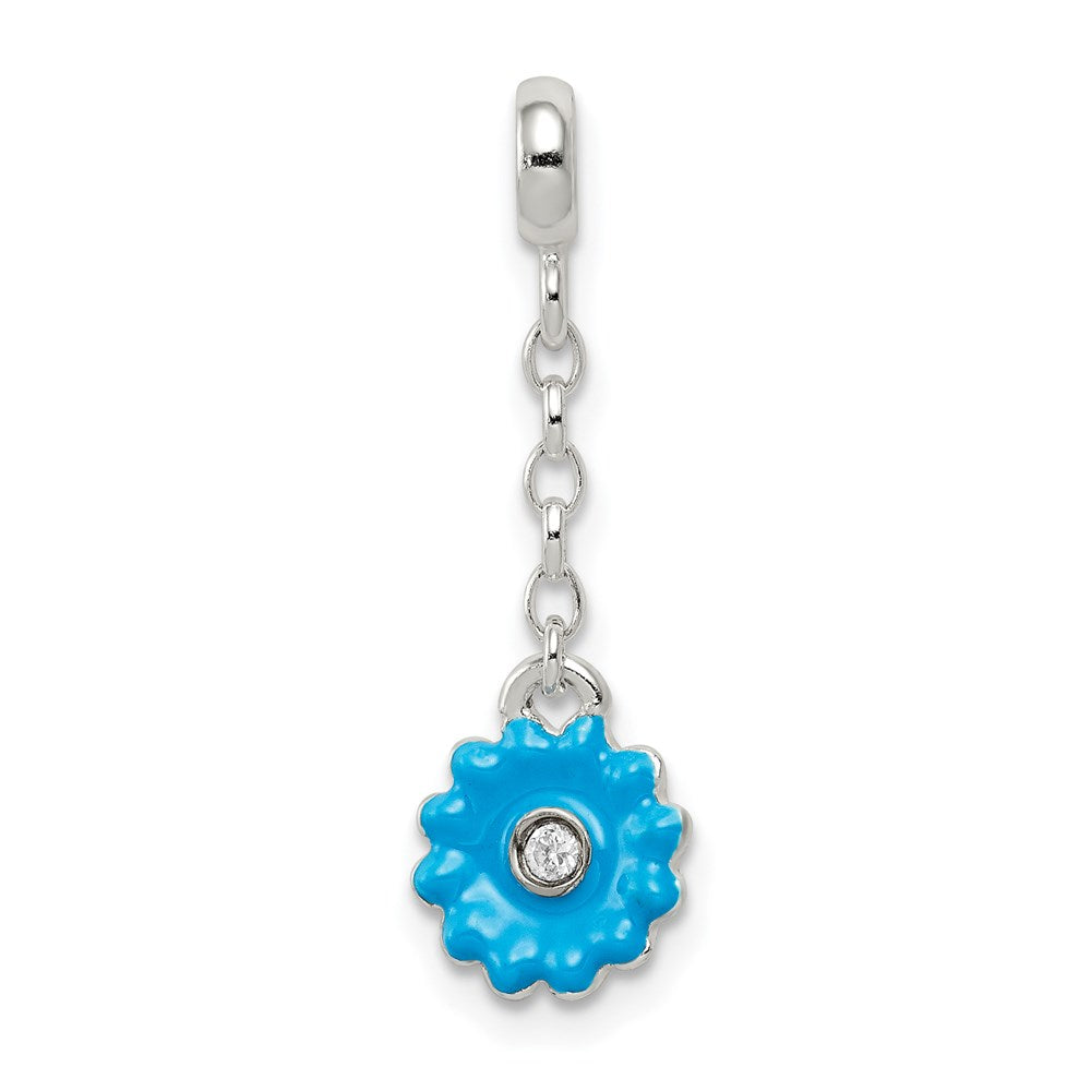 Sterlingsilber Blau Emaille Blume mit Zirkonia 1/2 Zoll Hängend Enhancer