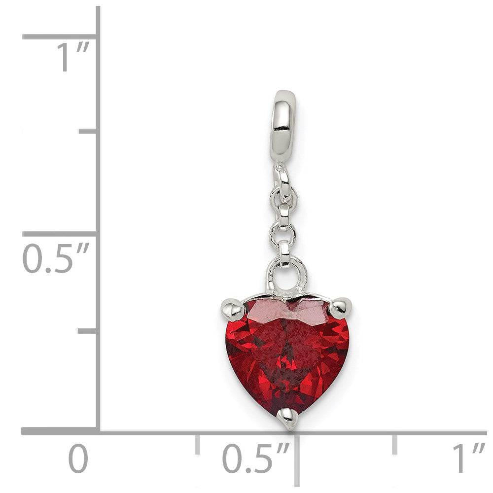 Sterlingsilber Dunkel Rot Zirkonia Herz 1/2 Zoll Hängend Enhancer