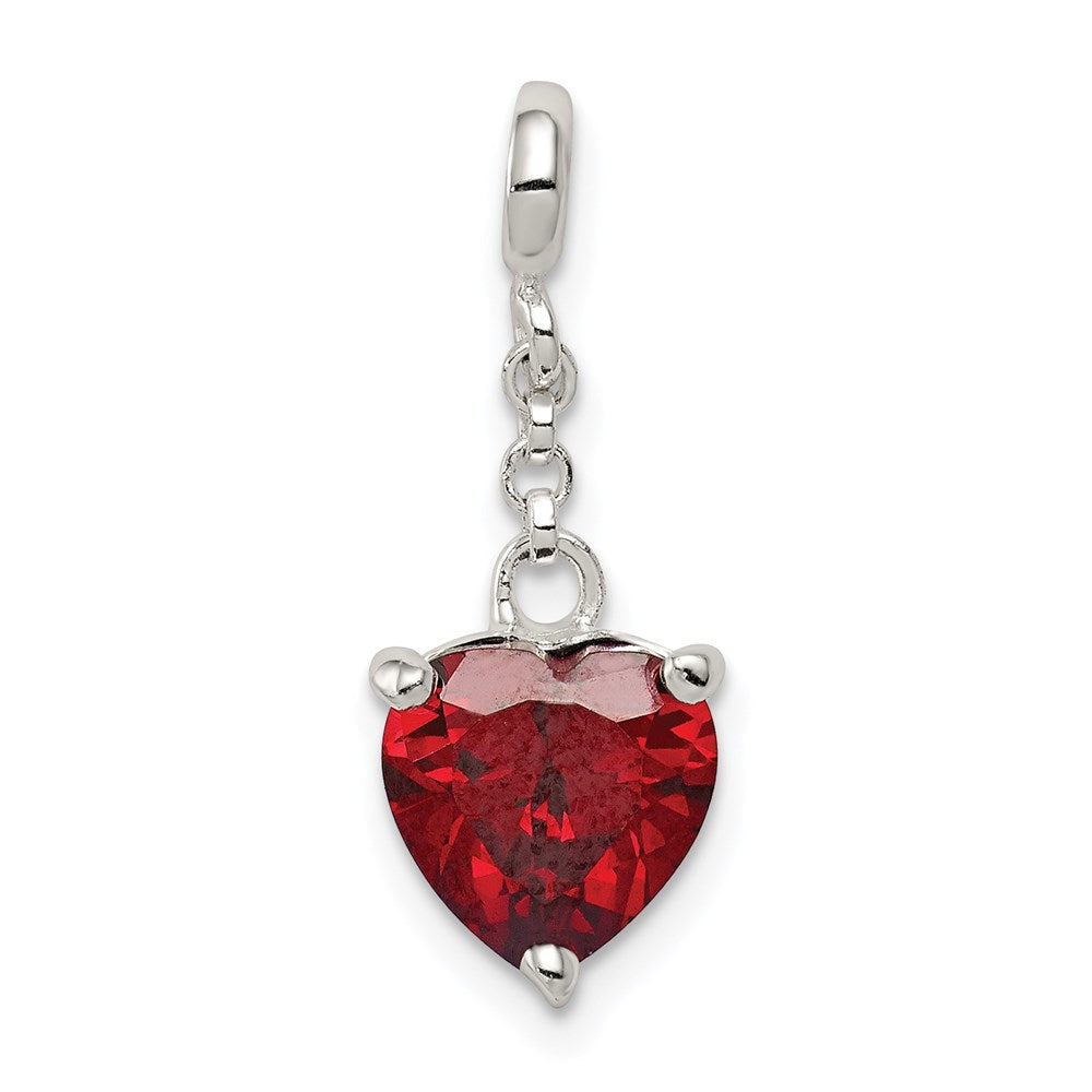 Sterlingsilber Dunkel Rot Zirkonia Herz 1/2 Zoll Hängend Enhancer