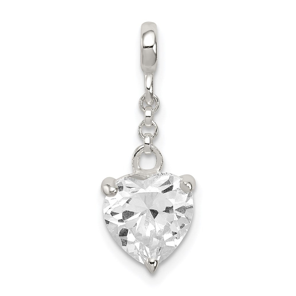 Sterlingsilber Klar Zirkonia Herz 1/2 Zoll Hängend Enhancer