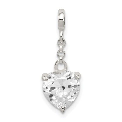 Sterlingsilber Klar Zirkonia Herz 1/2 Zoll Hängend Enhancer