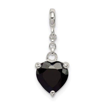 Sterlingsilber Schwarz Zirkonia Herz 1/2 Zoll Hängend Enhancer