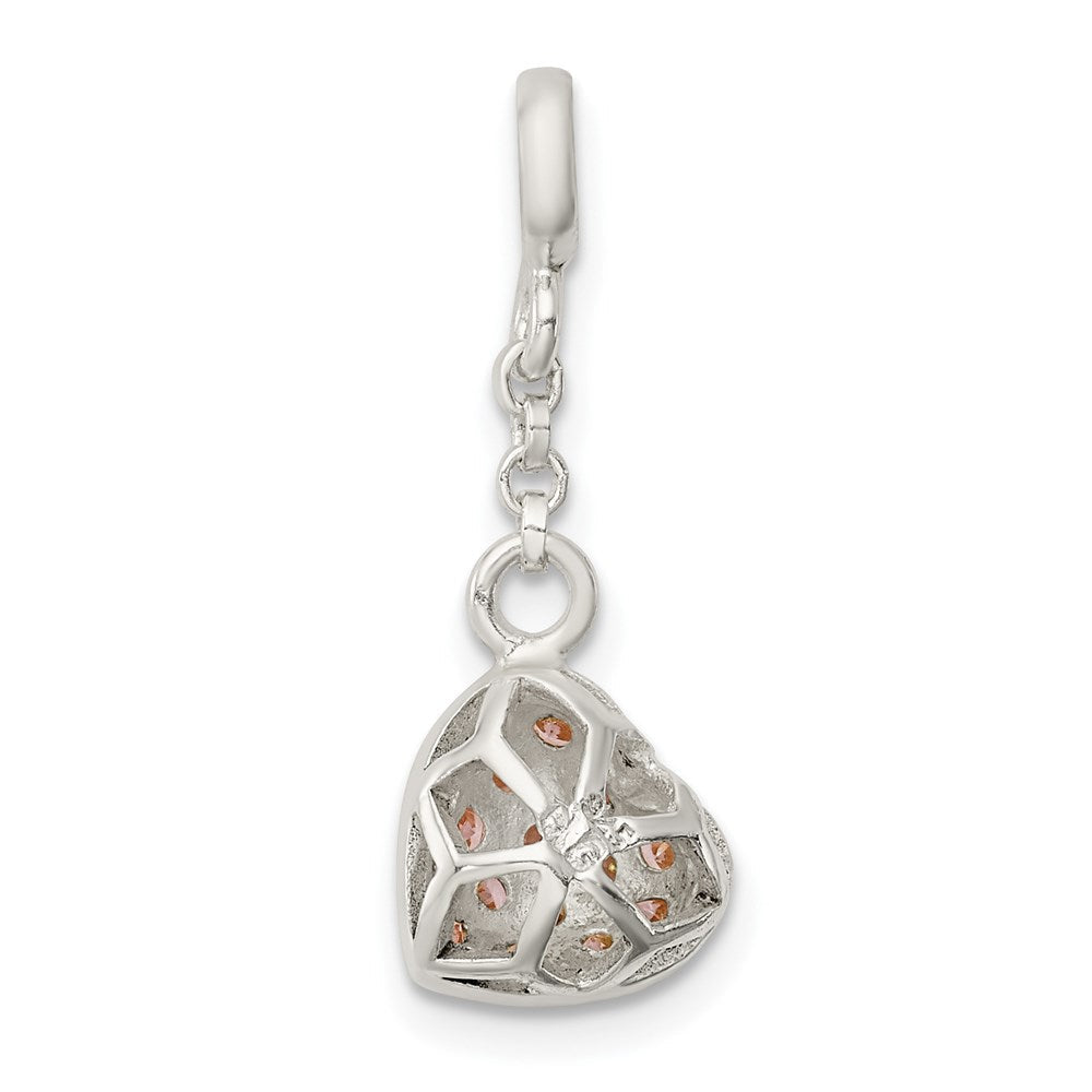 Sterlingsilber Rosa Zirkonia Gewölbt Herz 1/2 Zoll Hängend Enhancer