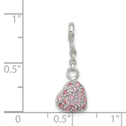 Sterlingsilber Rosa Zirkonia Gewölbt Herz 1/2 Zoll Hängend Enhancer
