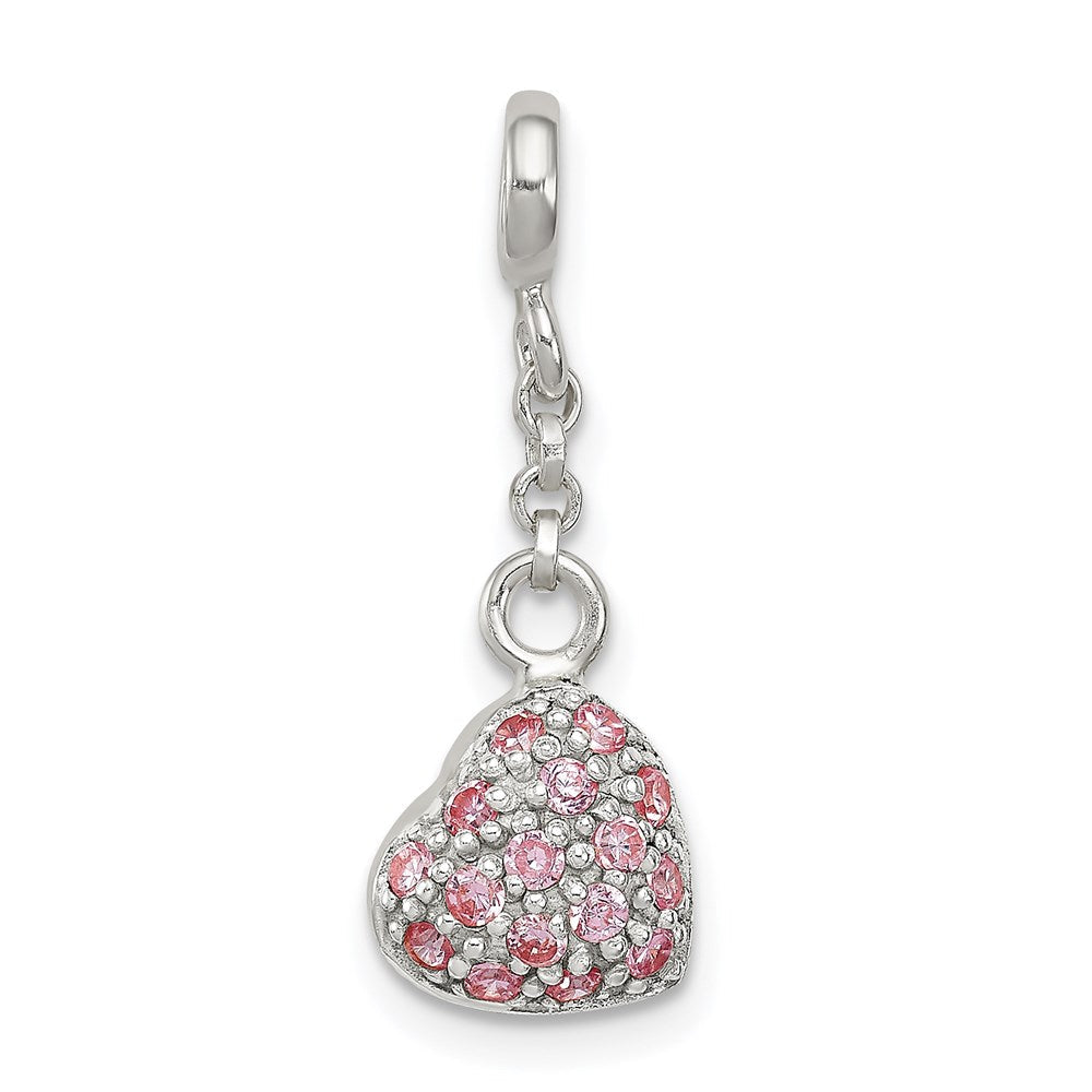 Sterlingsilber Rosa Zirkonia Gewölbt Herz 1/2 Zoll Hängend Enhancer