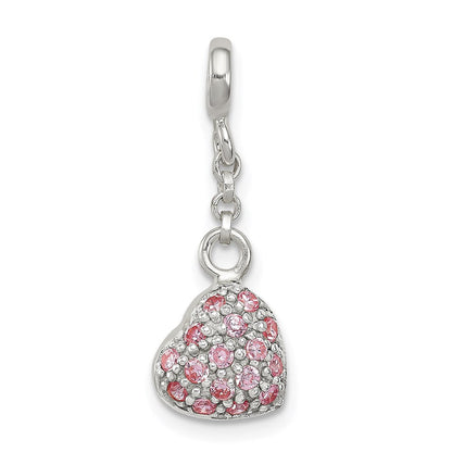 Sterlingsilber Rosa Zirkonia Gewölbt Herz 1/2 Zoll Hängend Enhancer