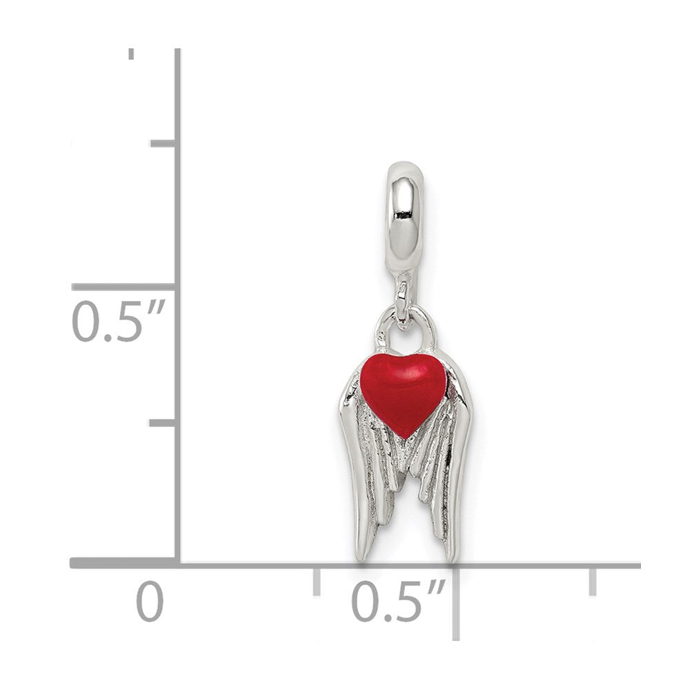 Sterlingsilber Rot Emailliert Herz mit Flügel Enhancer