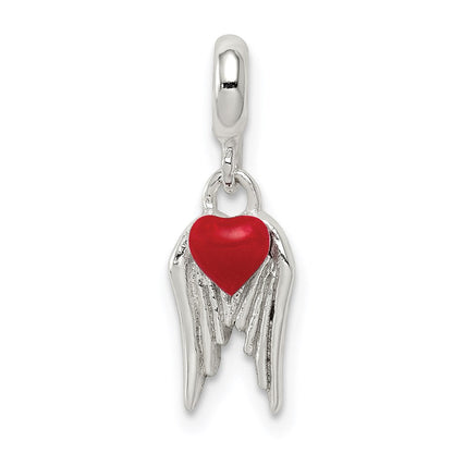 Sterlingsilber Rot Emailliert Herz mit Flügel Enhancer