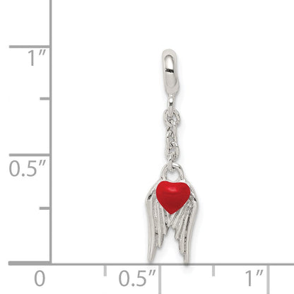 Sterlingsilber Rot Emailliert Herz mit Flügel 1/2 Zoll Hängend Enhancer