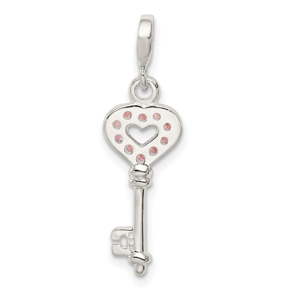 Sterlingsilber Key mit Rosa Zirkonia Herz Enhancer