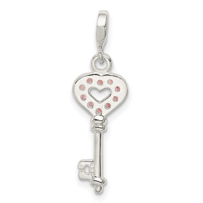 Sterlingsilber Key mit Rosa Zirkonia Herz Enhancer