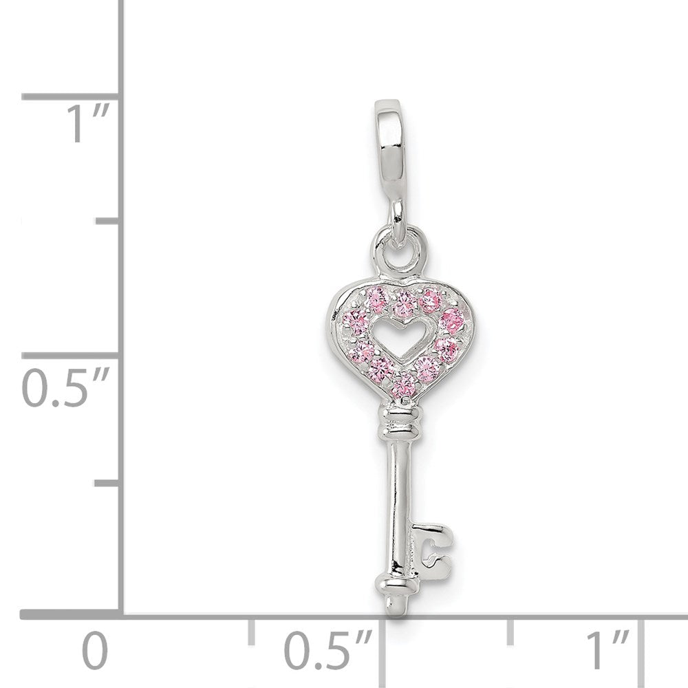 Sterlingsilber Key mit Rosa Zirkonia Herz Enhancer