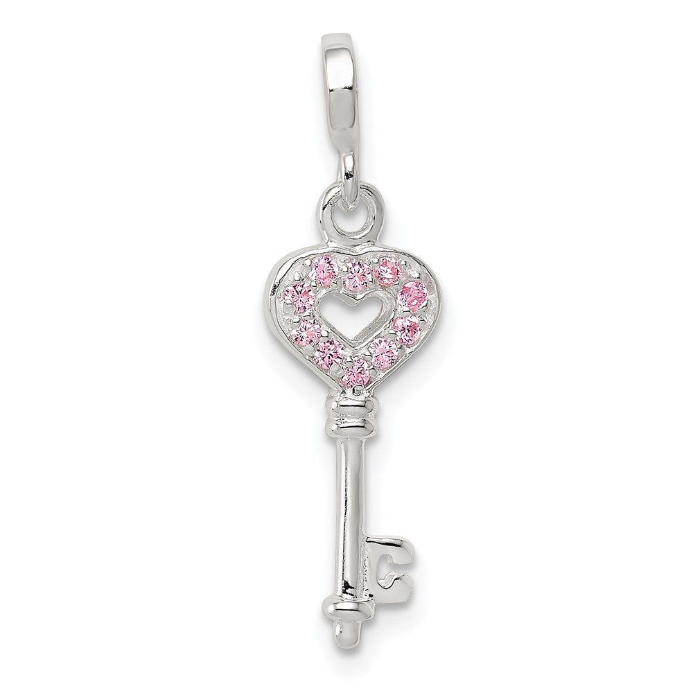 Sterlingsilber Key mit Rosa Zirkonia Herz Enhancer