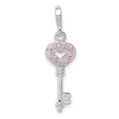 Sterlingsilber Key mit Rosa Zirkonia Herz Enhancer