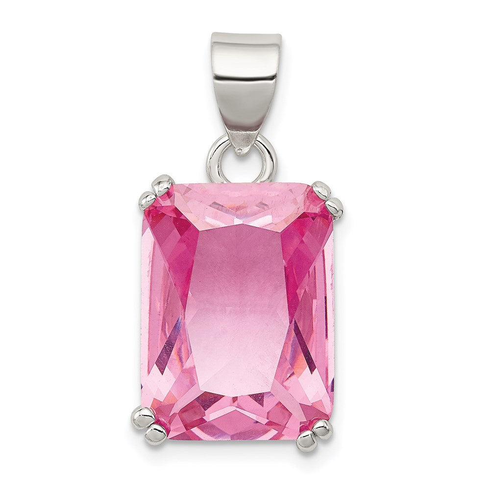Sterlingsilber Rechteck Rosa Zirkonia Anhänger