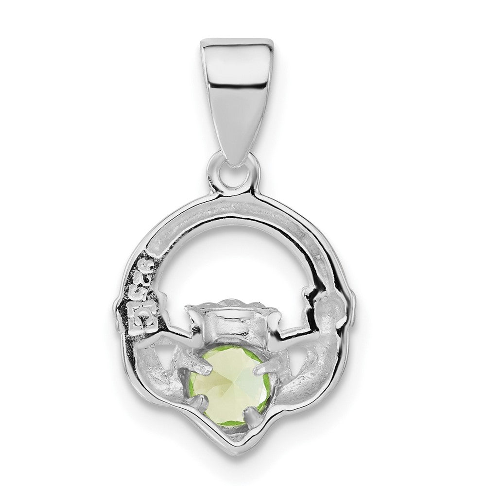 Sterlingsilber Poliert Grün Zirkonia Claddagh Anhänger