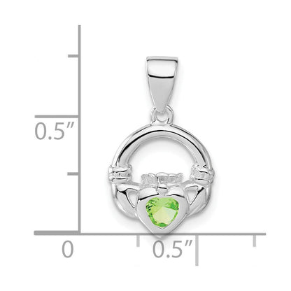 Sterlingsilber Poliert Grün Zirkonia Claddagh Anhänger