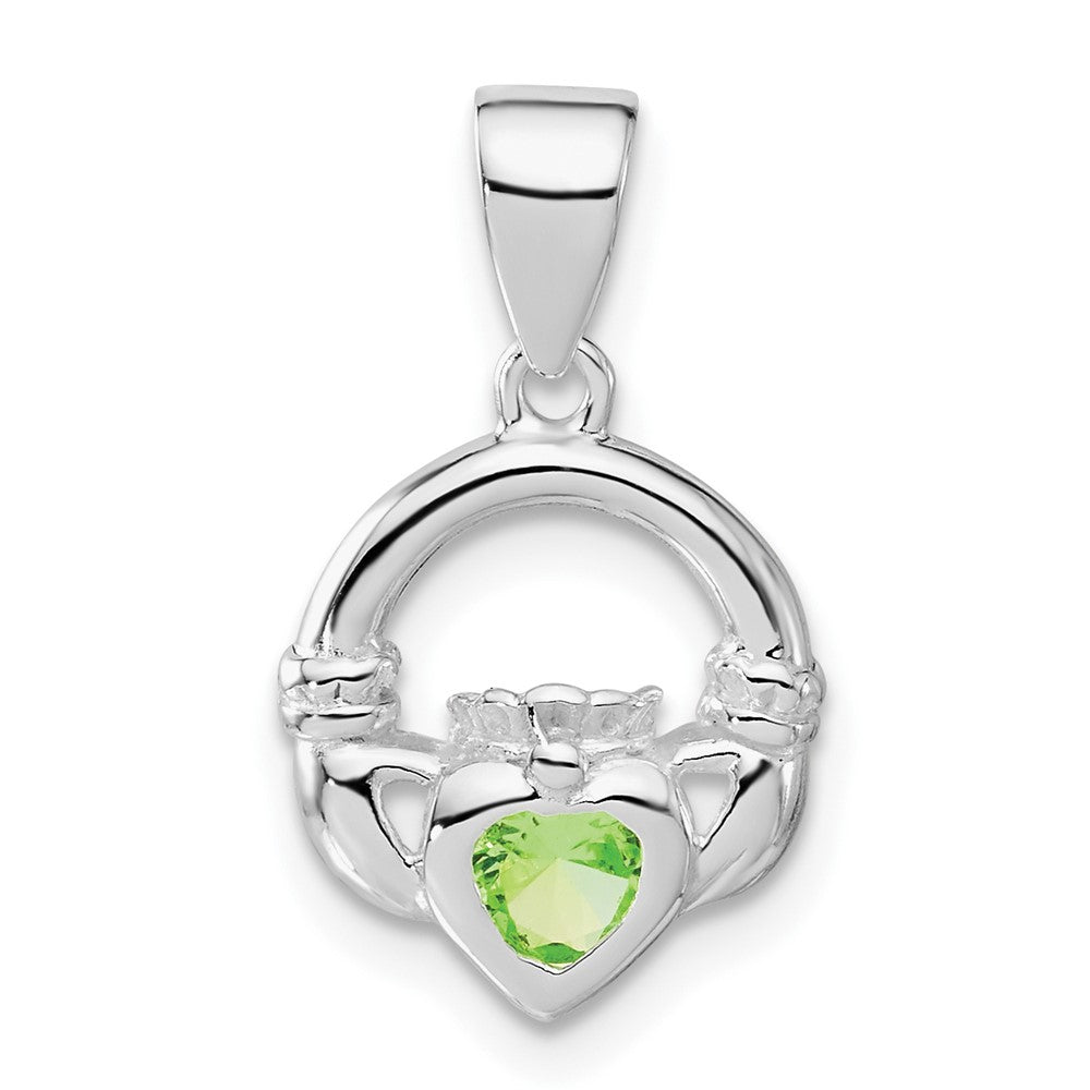 Sterlingsilber Poliert Grün Zirkonia Claddagh Anhänger