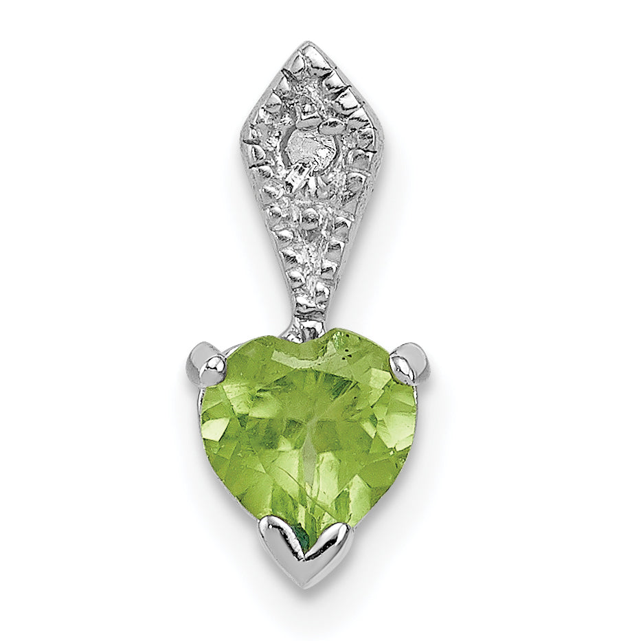 Sterlingsilber Rhodiniert Diamant und Peridot Herz Anhänger