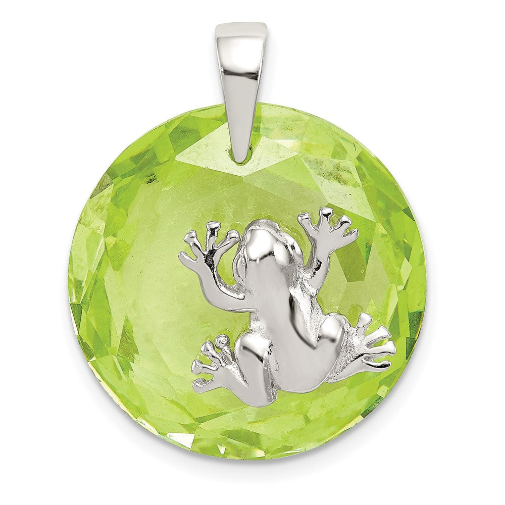 Sterlingsilber Rhodiniert Grün Zirkonia Frosch Anhänger