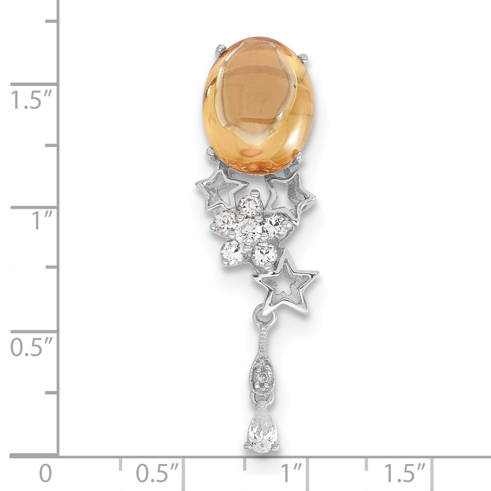 Sterlingsilber Orange & Klar Zirkonia Blume Sterne Hängend Kette Anhänger