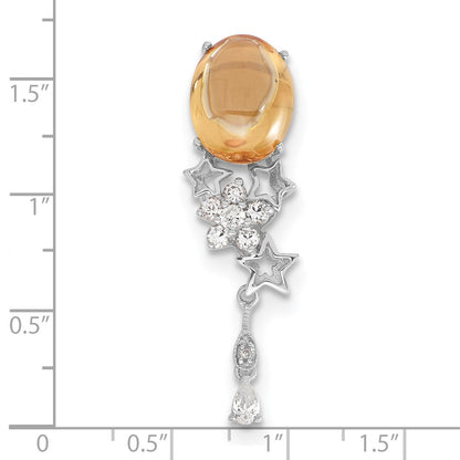 Sterlingsilber Orange & Klar Zirkonia Blume Sterne Hängend Kette Anhänger