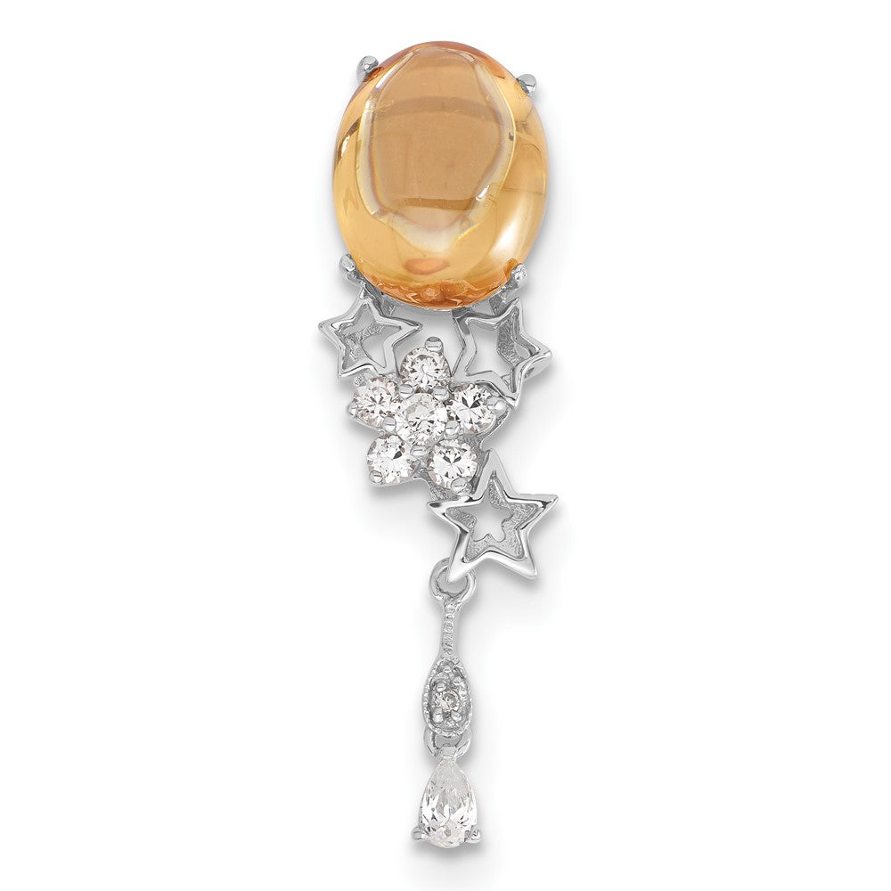 Sterlingsilber Orange & Klar Zirkonia Blume Sterne Hängend Kette Anhänger