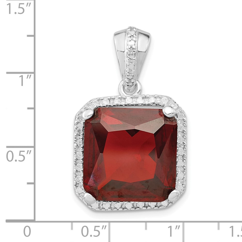 Sterlingsilber Poliert Rot Zirkonia Quadratisch Anhänger