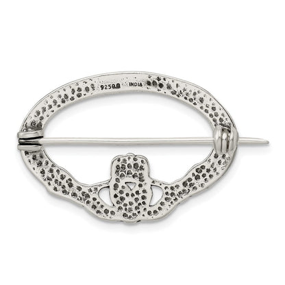 Sterlingsilber Antikisiert Claddagh Brosche