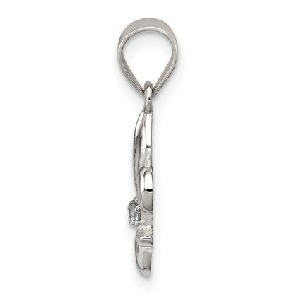 Sterlingsilber Rhodiniert Zirkonia Fleur De Lis Anhänger