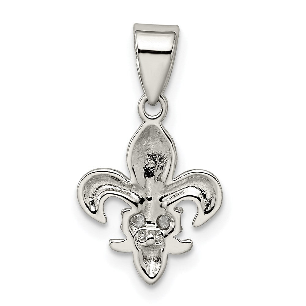 Sterlingsilber Rhodiniert Zirkonia Fleur De Lis Anhänger